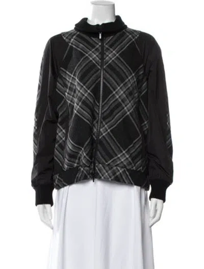 Pre-owned Lafayette 148 Wool Plaid Print Jacket In Gray