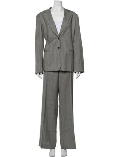 Pre-owned Lafayette 148 Wool Plaid Print Pantsuit In Grey