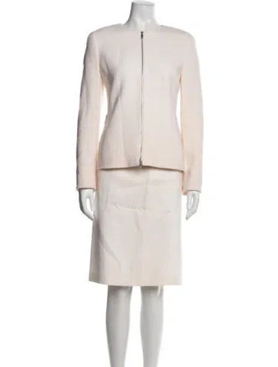 Pre-owned Lafayette 148 Wool Pleated Accents Skirt Set In White