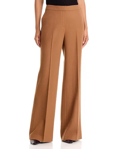 Lafayette 148 Wool Press Pleat Flare Leg Pants In Vicuna