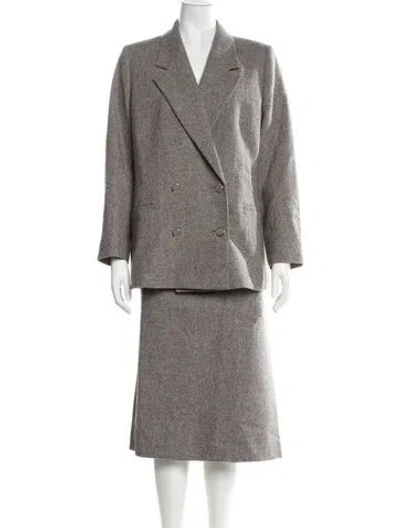 Pre-owned Lafayette 148 Wool Printed Skirt Suit In Black