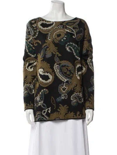 Pre-owned Lafayette 148 Wool Printed Sweater In Green