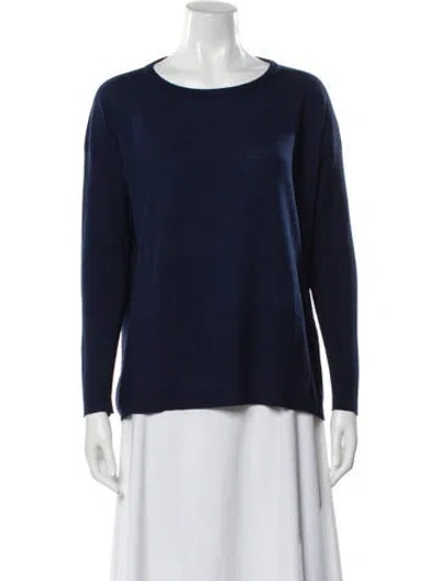 Pre-owned Lafayette 148 Wool Scoop Neck Sweater In Blue