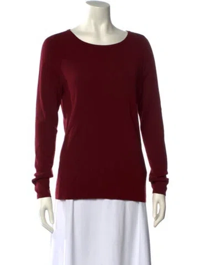 Pre-owned Lafayette 148 Wool Scoop Neck Sweater In Burgundy