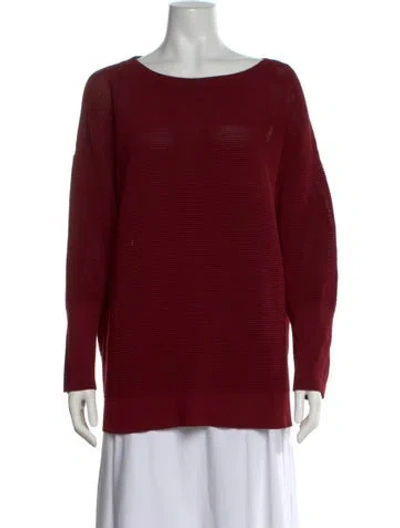 Pre-owned Lafayette 148 Wool Scoop Neck Sweater In Burgundy