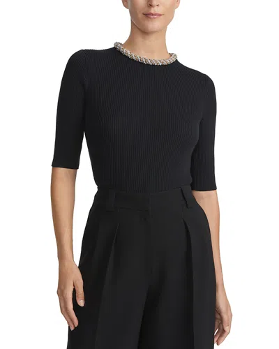 Lafayette 148 Wool Silk Beaded Sweater In Black