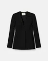 Lafayette 148 Wool-silk Crepe Collarless Fitted Blazer In Black