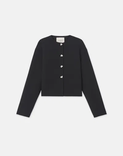 Lafayette 148 Wool-silk Crepe Collarless Jacket In Black