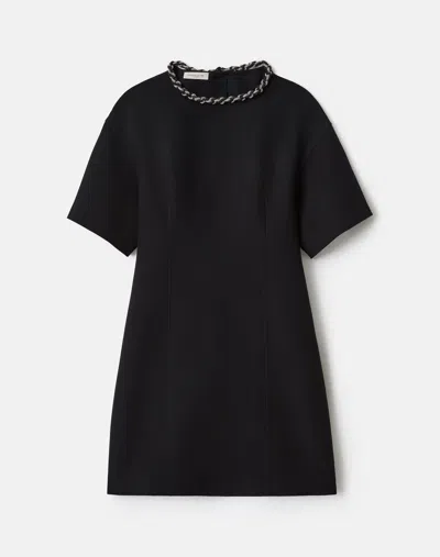 Lafayette 148 Wool-silk Crepe Detachable Embellished Necklace Dress In Black