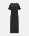 Lafayette 148 Wool-silk Crepe Lace Yoke Sheath Dress In Black