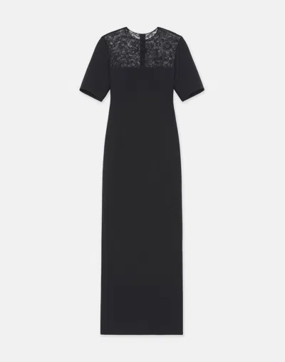 Lafayette 148 Wool-silk Crepe Lace Yoke Sheath Dress In Black