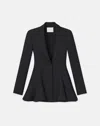 Lafayette 148 Wool-silk Crepe Peak Lapel Godet Blazer In Black