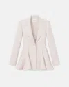 Lafayette 148 Wool-silk Crepe Peak Lapel Godet Blazer In Pearl