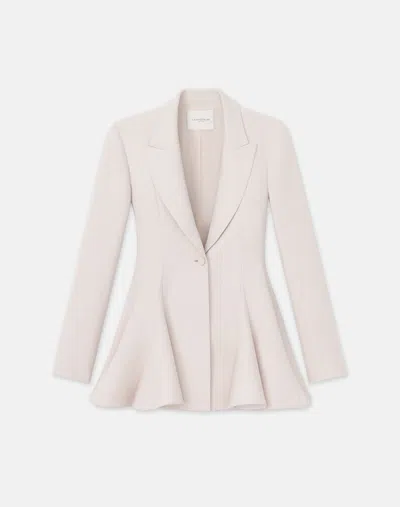 Lafayette 148 Wool-silk Crepe Peak Lapel Godet Blazer In Pearl