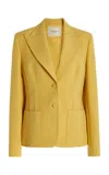 Lafayette 148 Wool-silk Crepe Pointed Lapel Blazer In Yellow