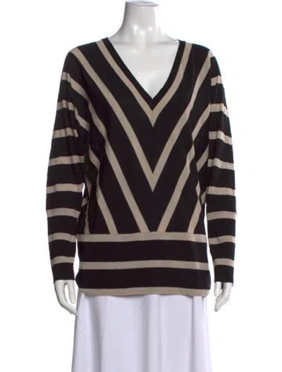 Pre-owned Lafayette 148 Wool Striped Sweater In Black