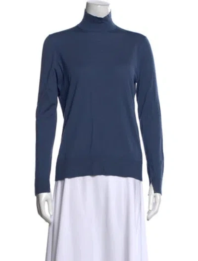 Pre-owned Lafayette 148 Wool Turtleneck Sweater In Blue