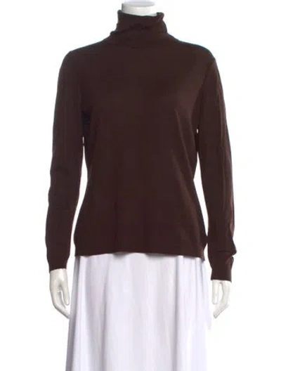 Pre-owned Lafayette 148 Wool Turtleneck Sweater In Brown