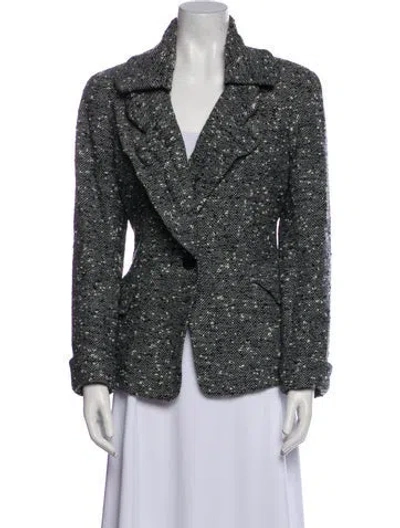 Pre-owned Lafayette 148 Wool Tweed Pattern Blazer In Black