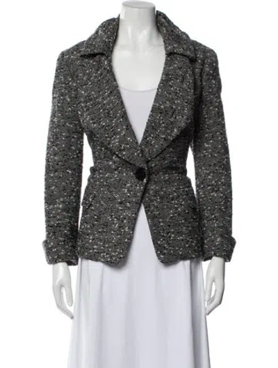 Pre-owned Lafayette 148 Wool Tweed Pattern Blazer In Black