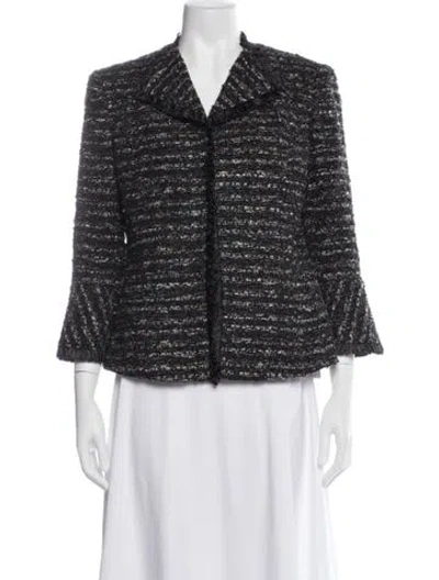 Pre-owned Lafayette 148 Wool Tweed Pattern Blazer In Black