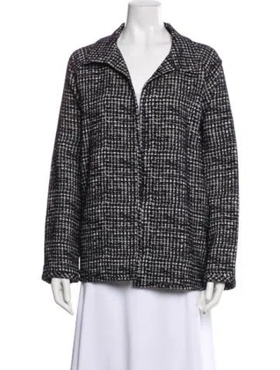 Pre-owned Lafayette 148 Wool Tweed Pattern Blazer In Blue