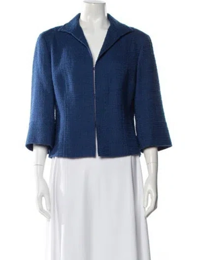 Pre-owned Lafayette 148 Wool Tweed Pattern In Blue