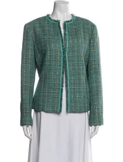 Pre-owned Lafayette 148 Wool Tweed Pattern Evening Jacket In Green