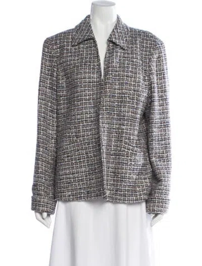 Pre-owned Lafayette 148 Wool Tweed Pattern Jacket In Blue