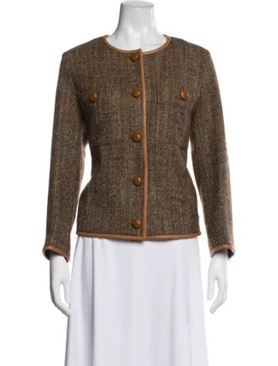 Pre-owned Lafayette 148 Wool Tweed Pattern Jacket In Brown