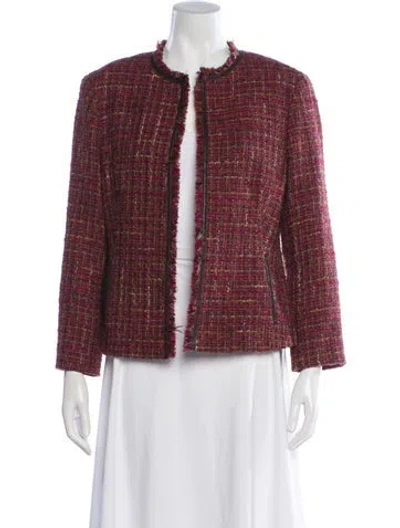 Pre-owned Lafayette 148 Wool Tweed Pattern Jacket In Burgundy