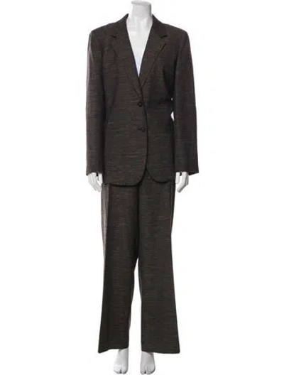 Pre-owned Lafayette 148 Wool Tweed Pattern Pantsuit In Brown