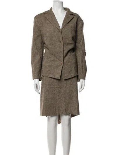 Pre-owned Lafayette 148 Wool Tweed Pattern Skirt Set In Brown