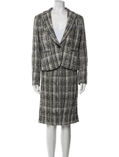 Pre-owned Lafayette 148 Wool Tweed Pattern Skirt Set In White