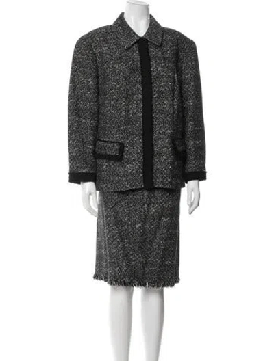 Pre-owned Lafayette 148 Wool Tweed Pattern Skirt Suit In Grey