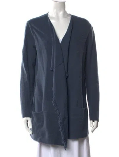 Pre-owned Lafayette 148 Wool V-neck Sweater In Blue