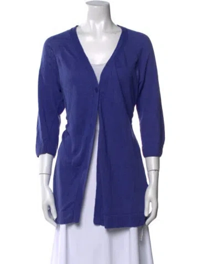 Pre-owned Lafayette 148 Wool V-neck Sweater In Blue