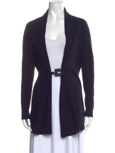 Pre-owned Lafayette 148 Wool V-neck Sweater In Blue