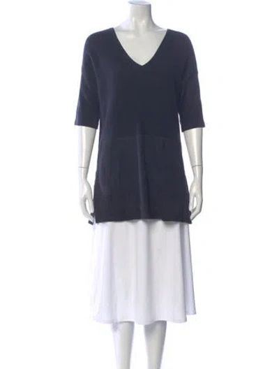 Pre-owned Lafayette 148 Wool V-neck Sweater In Blue