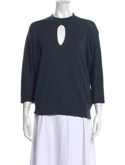 Pre-owned Lafayette 148 Wool V-neck Sweater In Blue