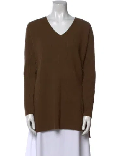 Pre-owned Lafayette 148 Wool V-neck Sweater In Brown