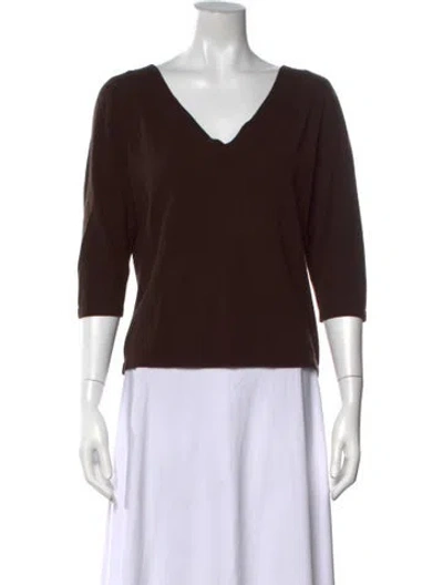 Pre-owned Lafayette 148 Wool V-neck Sweater In Brown