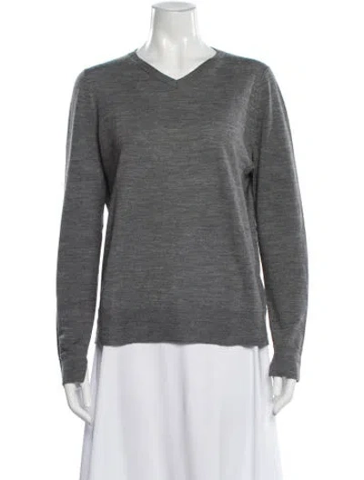 Pre-owned Lafayette 148 Wool V-neck Sweater In Gray
