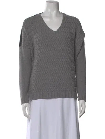 Pre-owned Lafayette 148 Wool V-neck Sweater In Gray