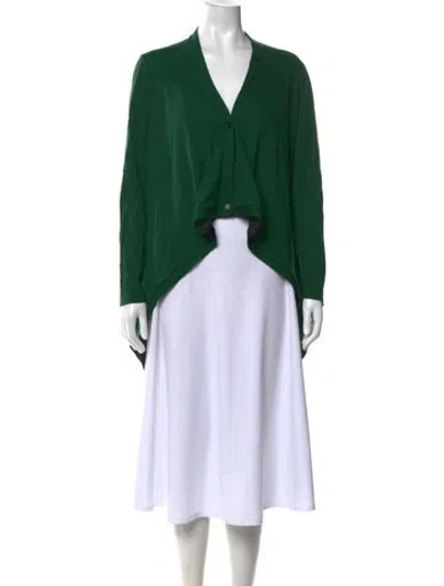 Pre-owned Lafayette 148 Wool V-neck Sweater In Green