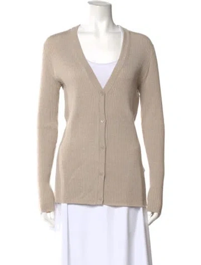 Pre-owned Lafayette 148 Wool V-neck Sweater In Neutral