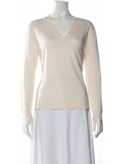 Pre-owned Lafayette 148 Wool V-neck Sweater In Neutral