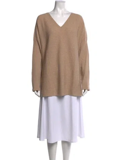 Pre-owned Lafayette 148 Wool V-neck Sweater In Neutral