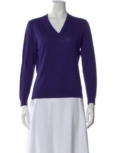 Pre-owned Lafayette 148 Wool V-neck Sweater In Purple
