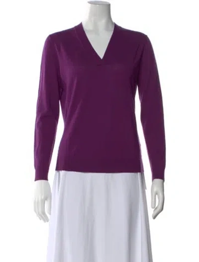 Pre-owned Lafayette 148 Wool V-neck Sweater In Purple
